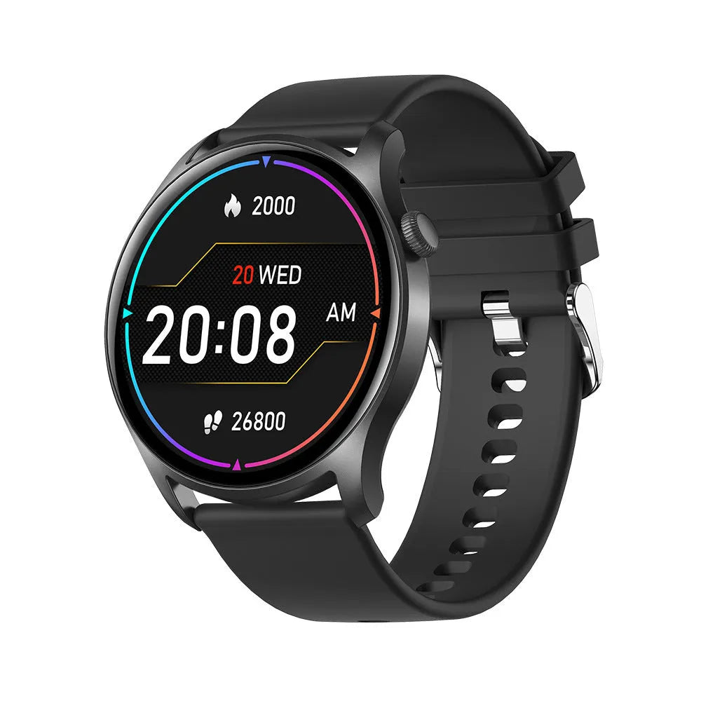 Smart watch with heart rate and blood pressure monitor on silicone wristband