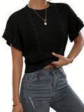 Women's twisted string design knitted pullover with ruffled short sleeves in loose Japanese Korean casual style