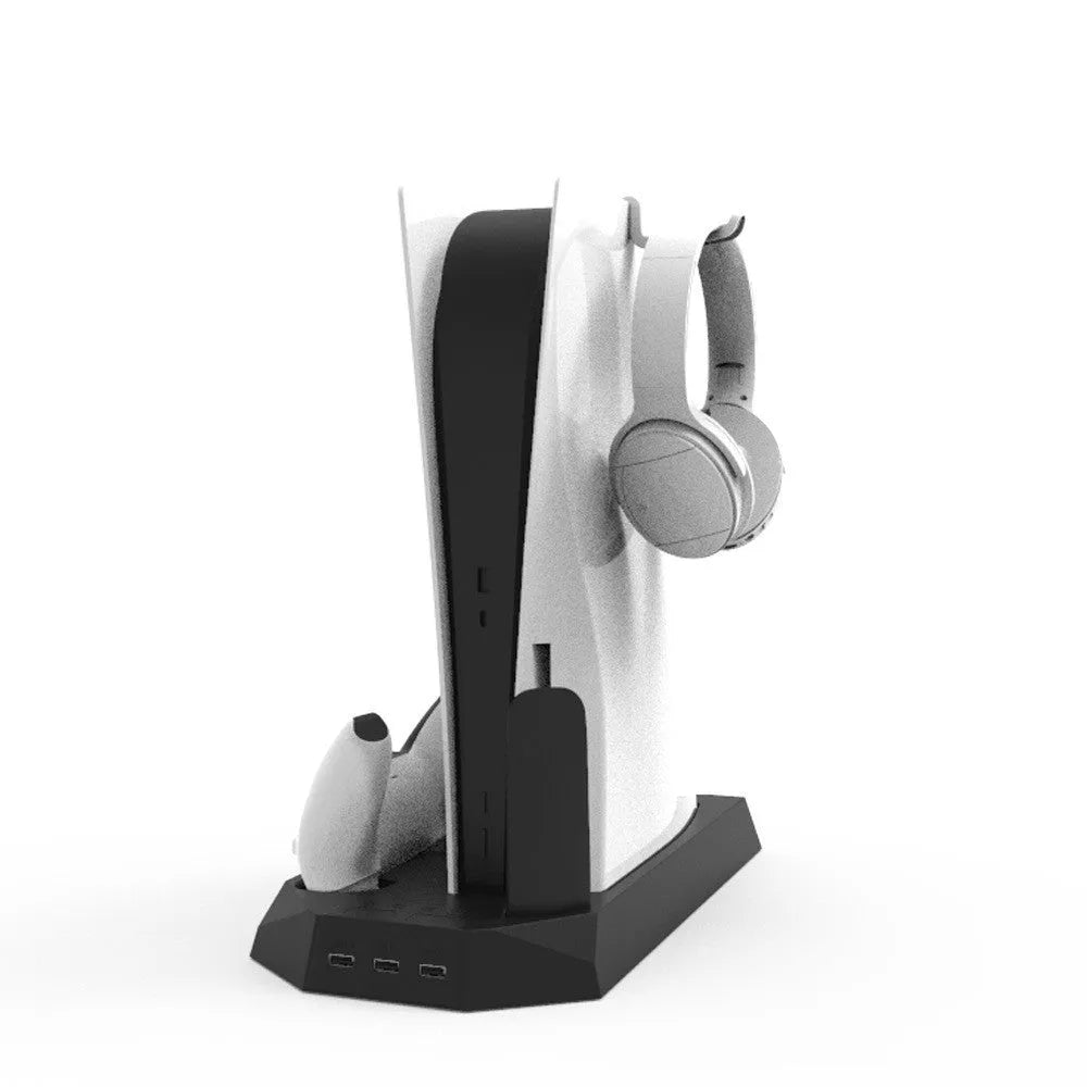 PS5 charging base radiator in black colour showing direct plug connection and controller charging