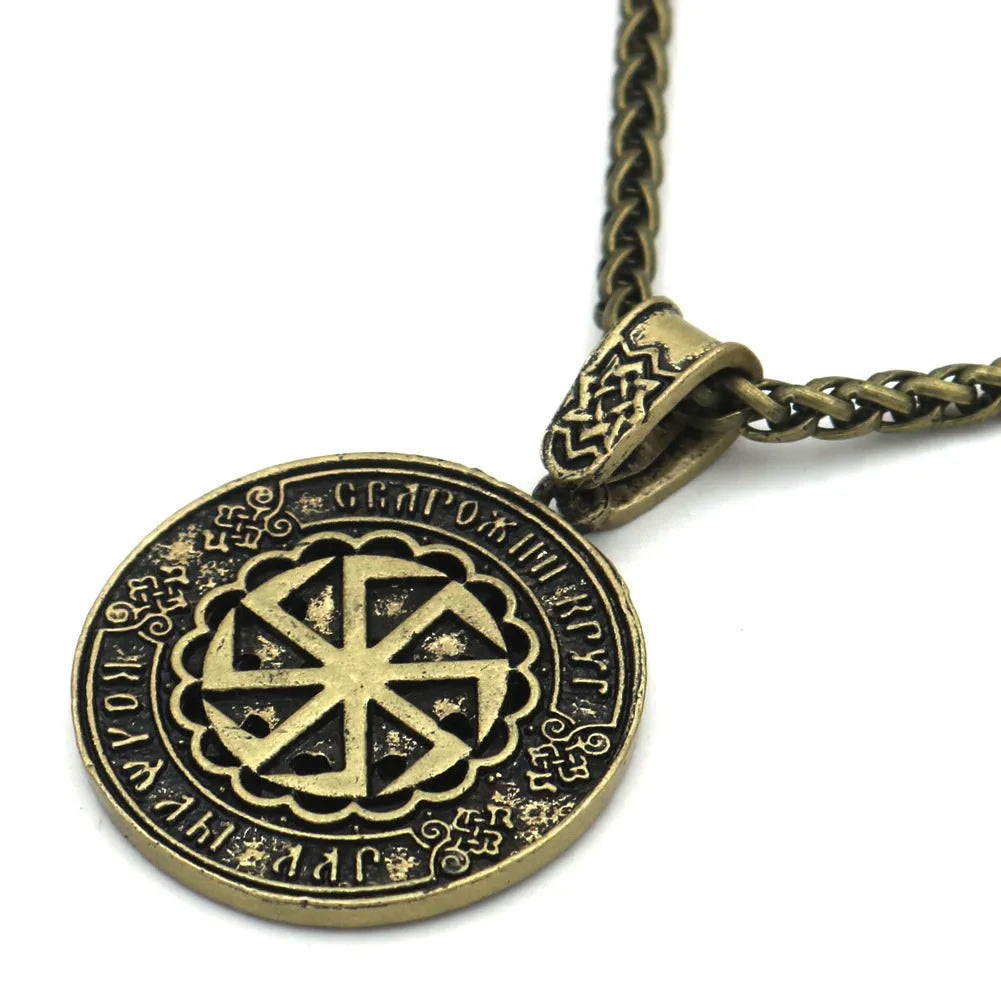 Lunavin ODing logo alloy pendant necklace on a snake bones chain with antique silver finish