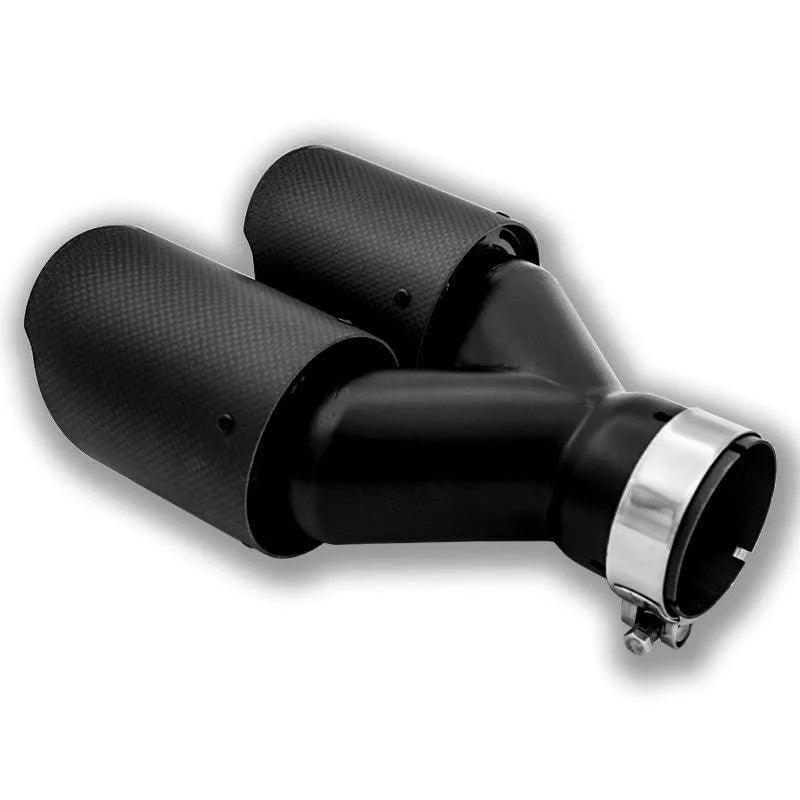 Black carbon fibre car exhaust pipe with double outlet tail nozzle, 250mm size