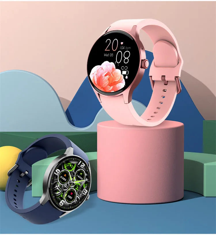 Men's and women's smart Bluetooth sport watch with round colour touchscreen on wrist