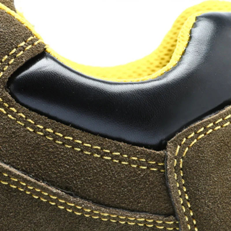 Bronze cowhide steel toe safety shoes with low-cut design and non-slip sole