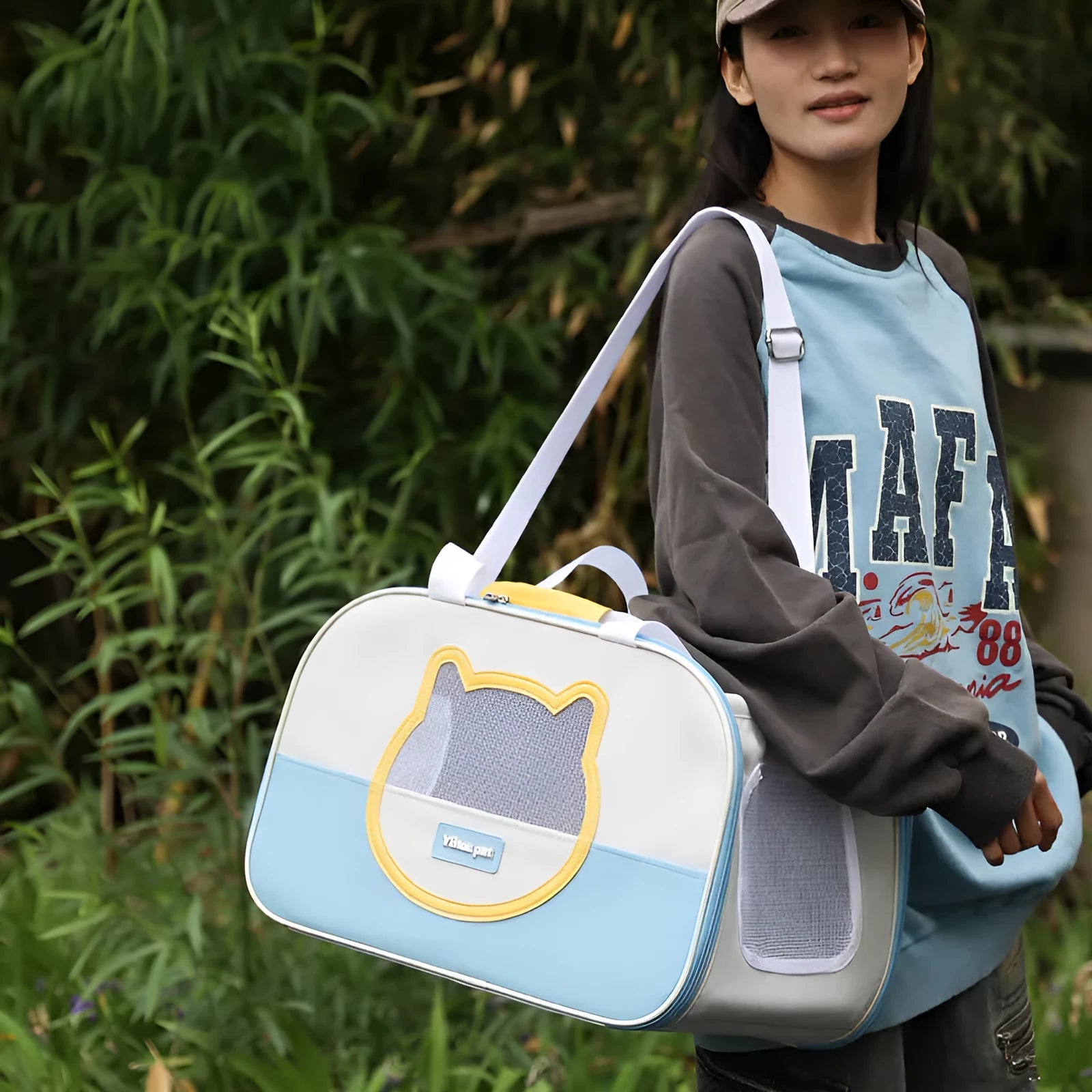 Outdoor portable foldable cat backpack in Oxford cloth with large capacity