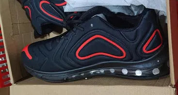 Men's black air cushion running sneakers with lace-up design and thick sole