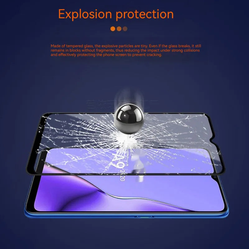 Black full glue tempered glass screen protector for OPPO A9 2020 smartphone