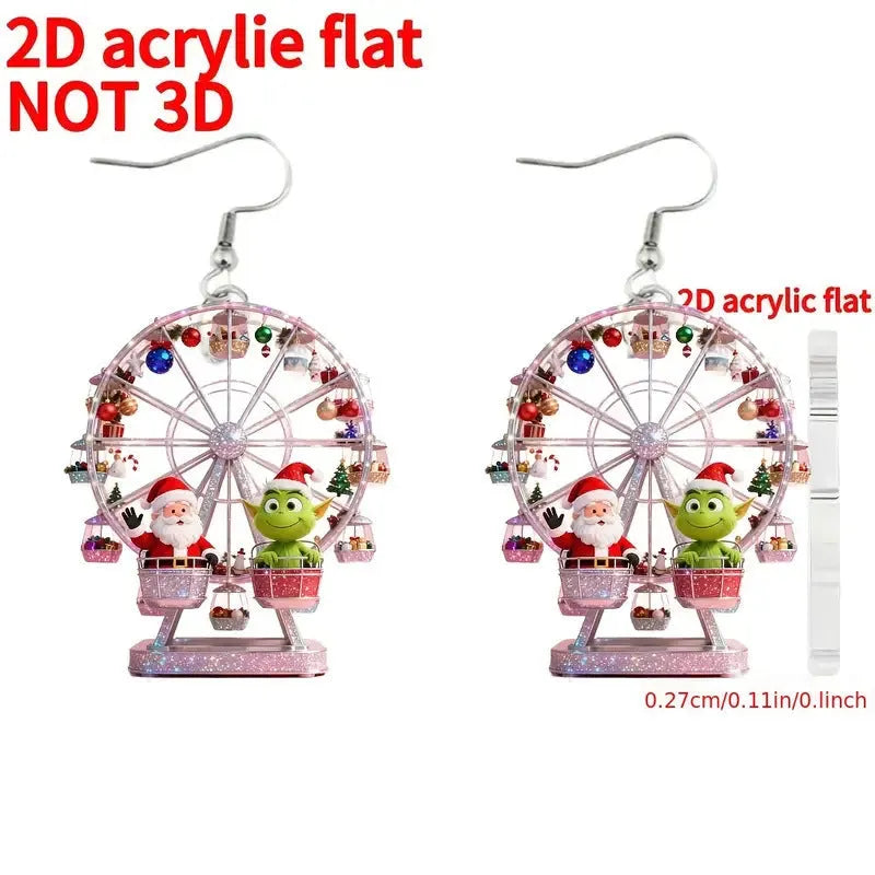 Flat acrylic earrings in a creative Ferris wheel design, unisex, handmade finished product