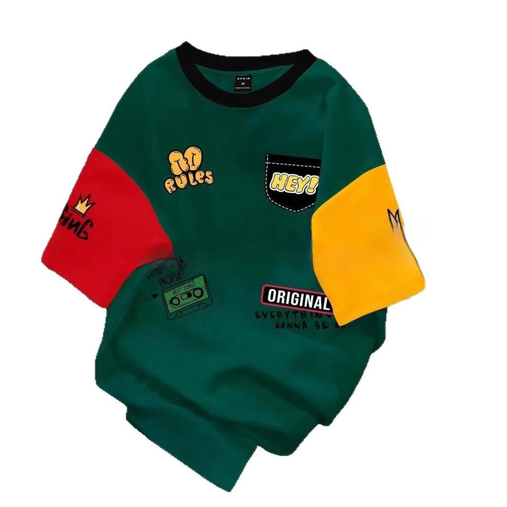 Men's printed casual t-shirt in polyester with letter pattern design and loose fit styling