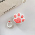 Cat's paw silicone earphone case for Apple AirPods, cute cartoon design, available in black, pink, or white.
