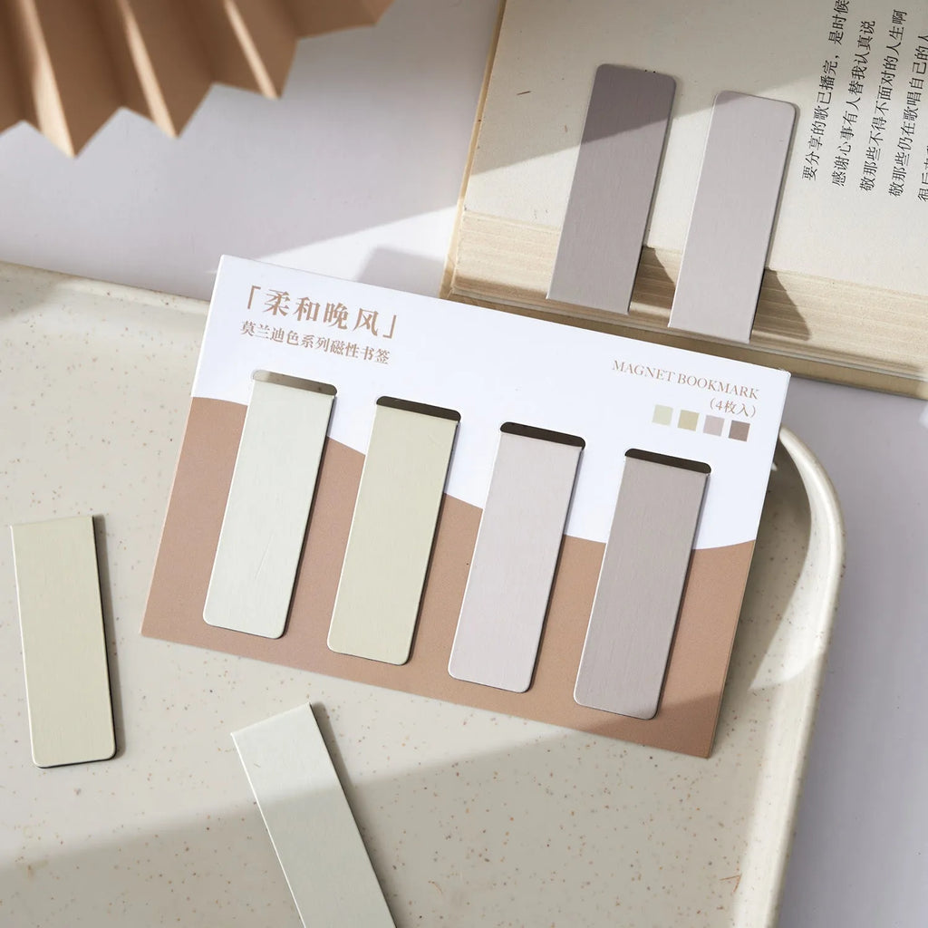 Morandi series magnetic colour block bookmarks set of 4 with minimalist design