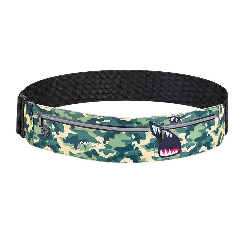 Waterproof 8-inch waist bag for outdoor sports in camouflage crocodile colour with chinlon Lycra construction