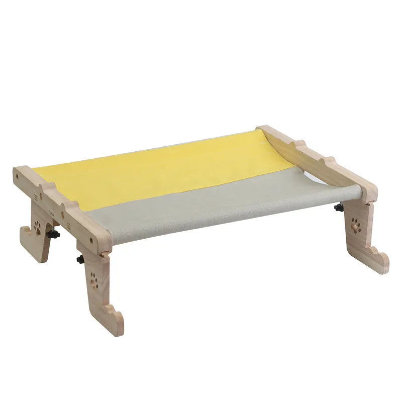 Wooden cat hanging bed hammock in one of seven style options for balcony or window placement