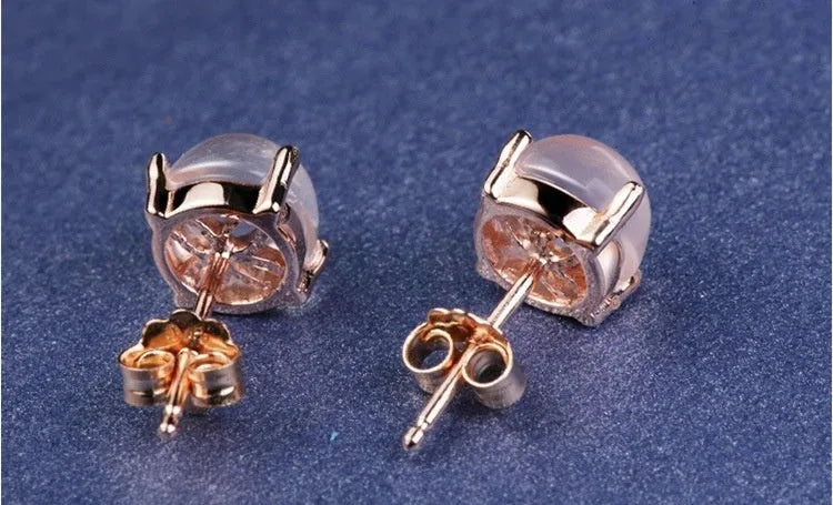 Women's rose gold drop-shaped stud earrings with crystal inlay and Korean style design