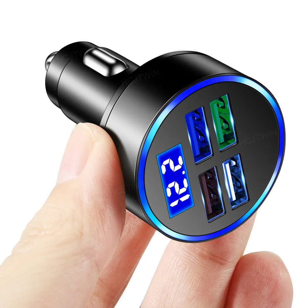 Black four-port USB car charger for vehicle cigarette lighter sockets