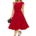 Sleeveless black party dress with lace-up waist detail and oversized swing skirt in twisted silk polyester fabric