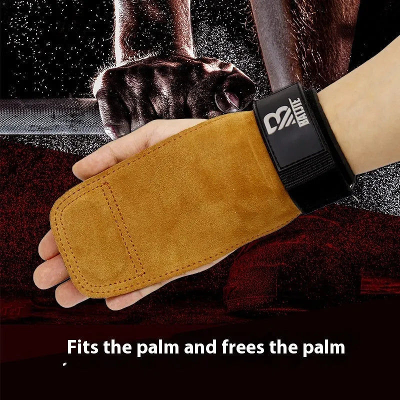 Brown fitness wrist protectors for pull-ups and gym equipment with horizontal bar grip design