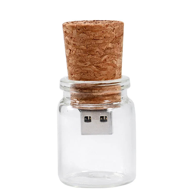 Personalised wood lettering USB storage disk with drift bottle design in chocolate brown colour
