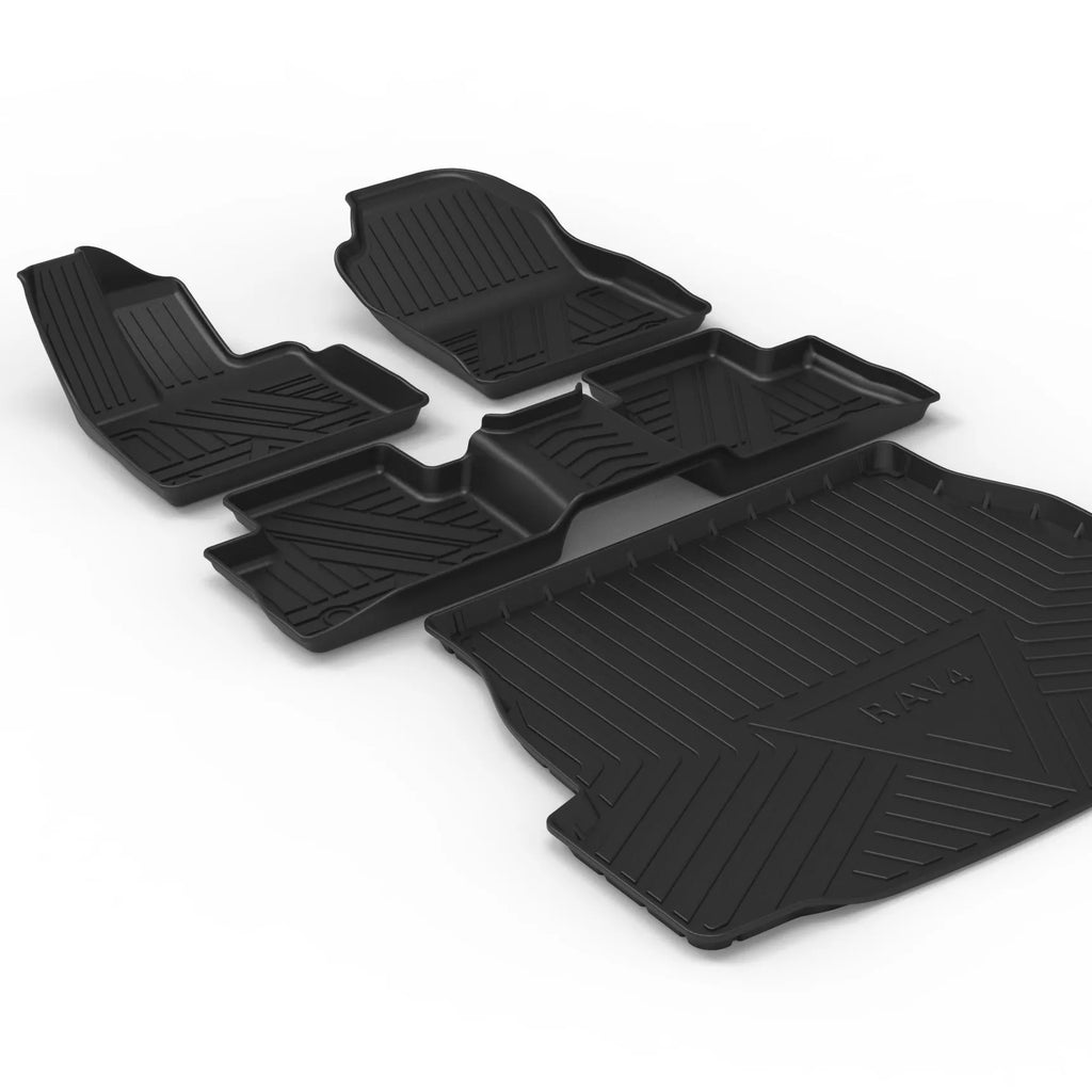 Black TPE car boot protection pad with carbon fibre pattern texture