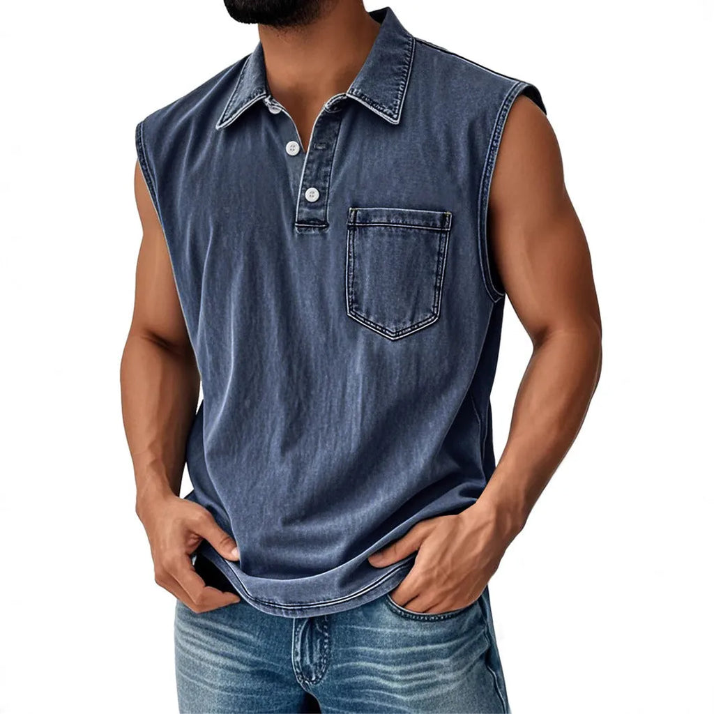 Men's 3D digitally printed polo shirt in loose fit with button front and short sleeves
