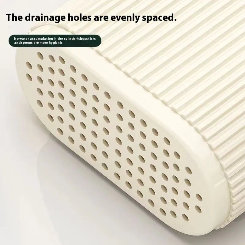 Plastic wall-mounted chopsticks basket with spoon holder in beige, dark green, or orange showing cross-border drainage design