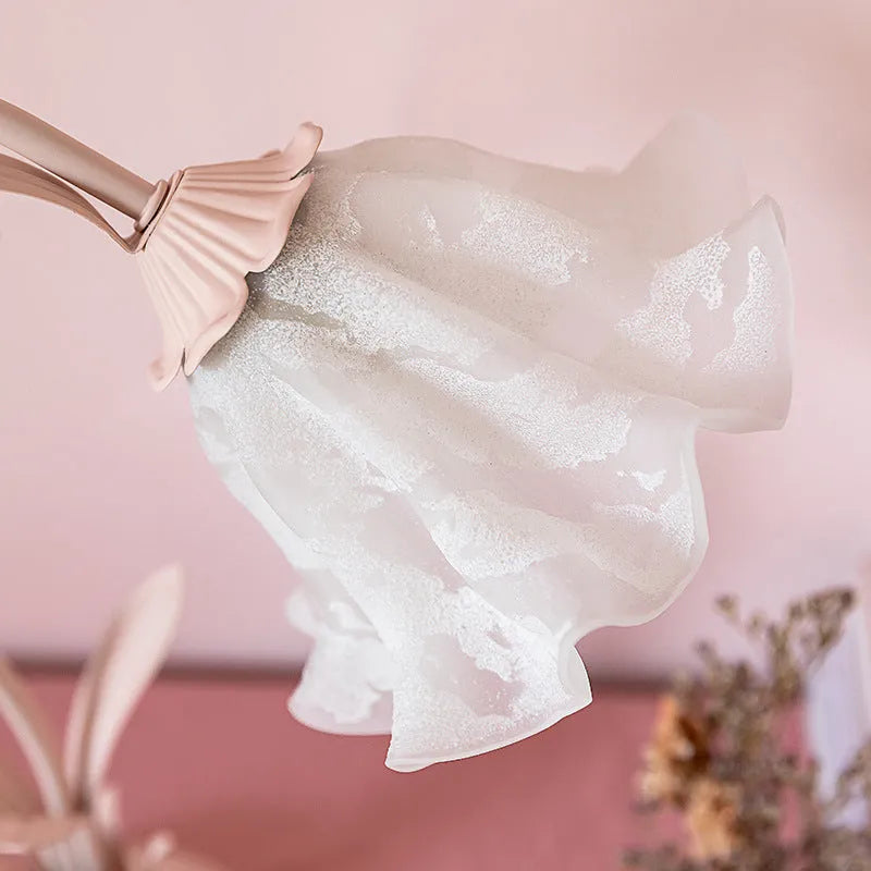 Pink flower princess desk lamp, 52cm high, glass shade, ceramic flowers, iron body, European style