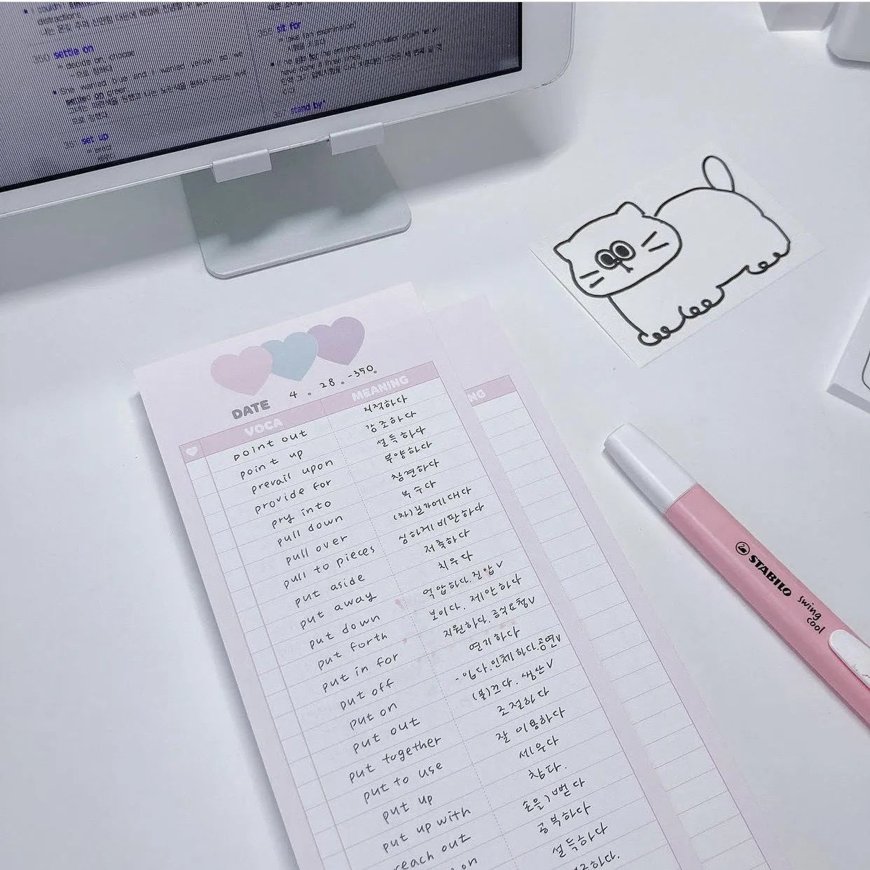 Vertical half-B5 notepad with double-sided printing in pink, purple, or blue cover colours