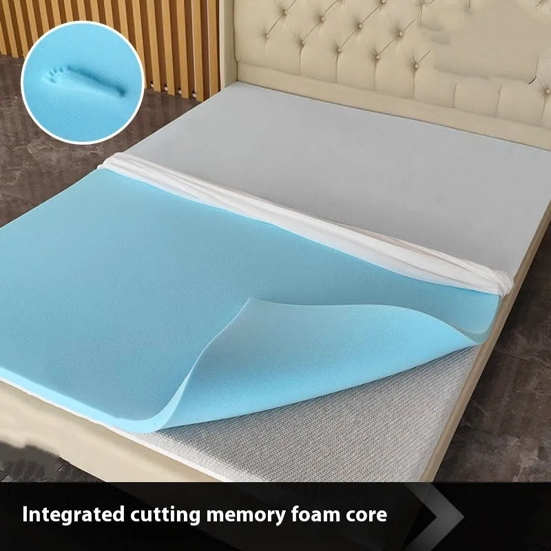Thin gel memory foam mattress topper showing three thickness options on a tatami mat