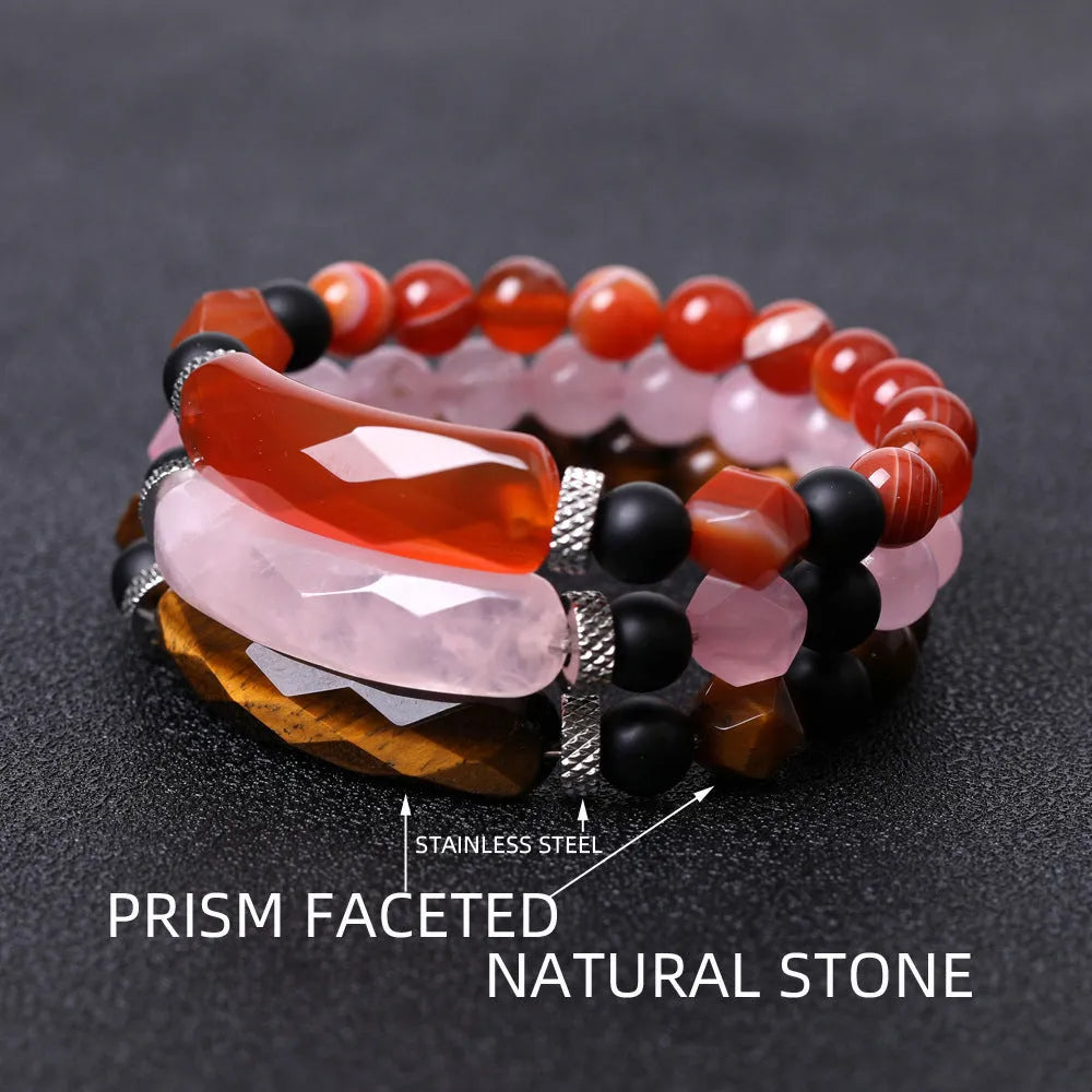 Diamond-shaped cut agate bracelet with geometric fan design showing faceted surfaces and colour options