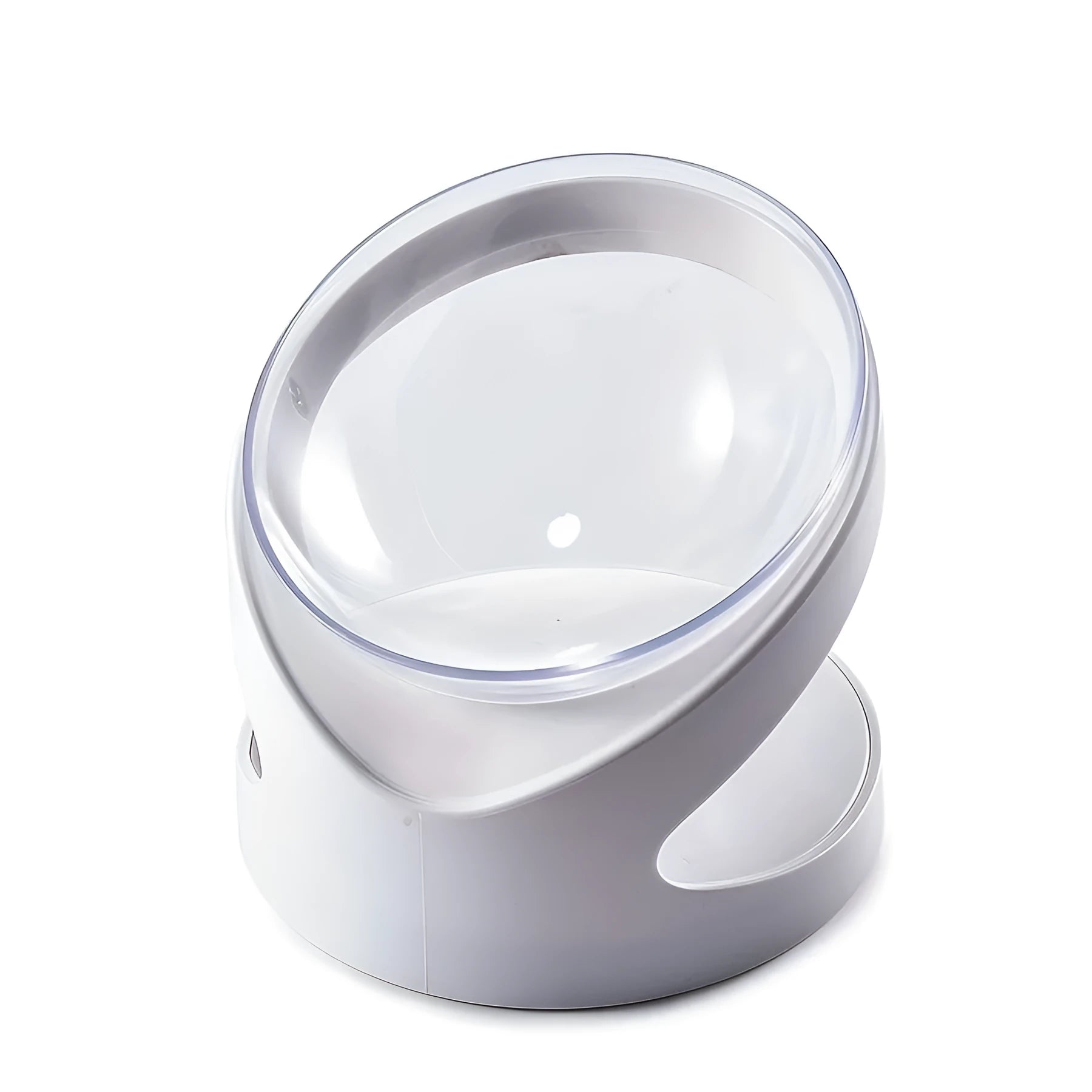 White elevated cat food bowl with ergonomic anti-vomit tilt design