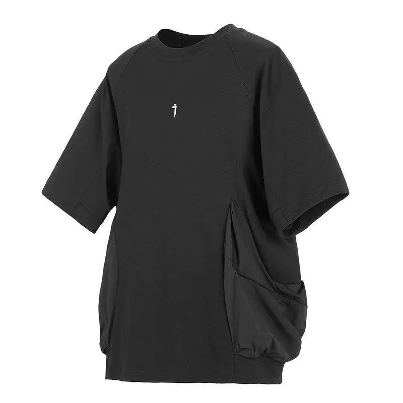 Men's loose grey cotton short sleeve t-shirt with large chest pockets