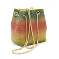 Rainbow coloured rhinestone bucket bag with sparkling diamond decoration