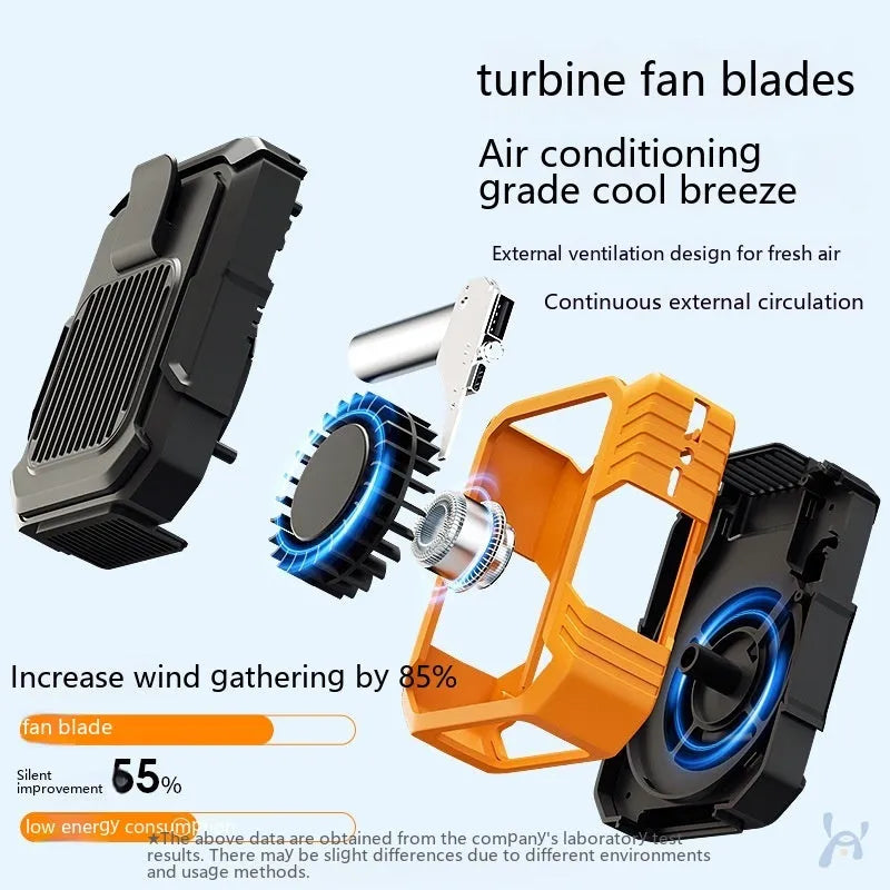 Green wrist-hanging portable fan with USB power bank and LED light on a white background.