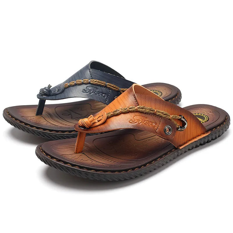 Men's dark blue herringbone pattern outdoor slippers with rubber sole