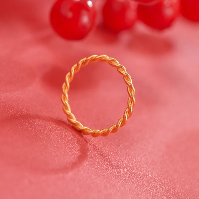 Gold plated brass women's ring shown in twist, simple bracelet glossy, and simple bracelet matte styles.