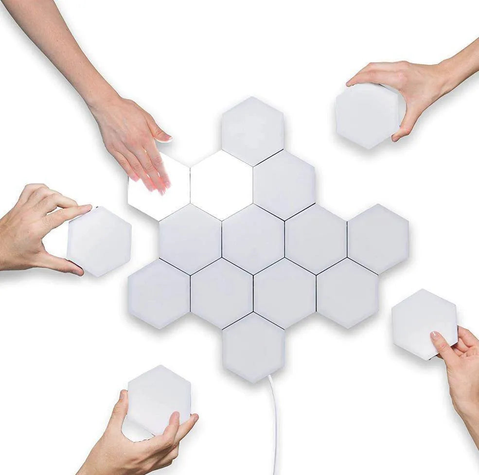 Helios modular honeycomb wall lamp with hexagonal panels in modern minimalist design