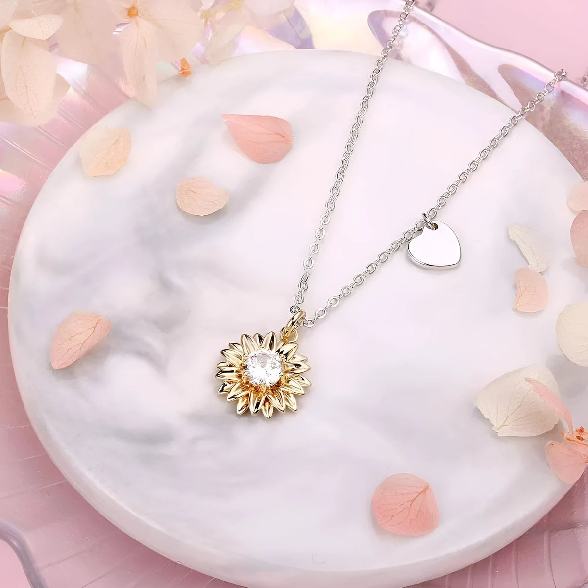 925 silver adjustable sunflower necklace for women with cross chain and geometric pendant