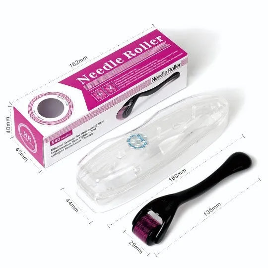 Titanium derma roller with 540 needles for facial skin, hair, beard, and body treatment