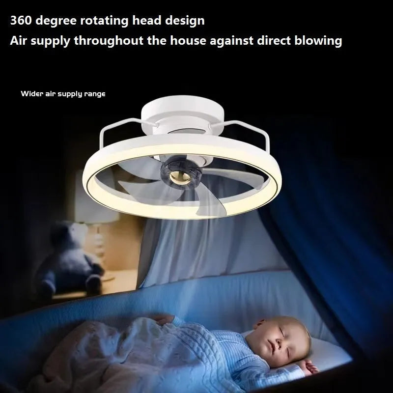 Modern ceiling fan lamp with integrated light fixture, 500mm diameter with PC blades and acrylic lampshade