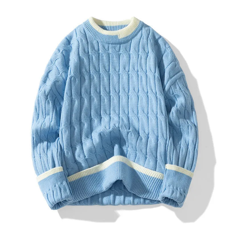 Men's loose fit two-piece modal sweater set in light blue for autumn winter