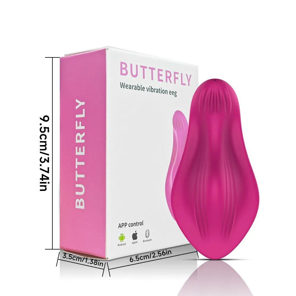 Rose red female massager with cute butterfly design and mobile phone app remote control
