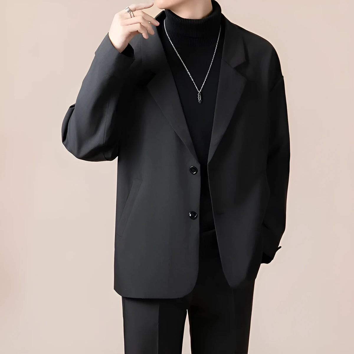 Men's loose fit casual suit jacket in polyester blend fabric available in four colours