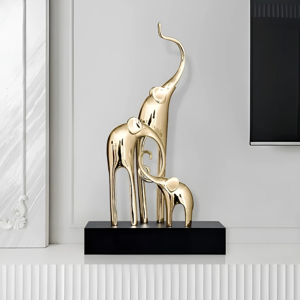 European style elephant decorative craft figurine in resin with gold, silver, or painted finish options