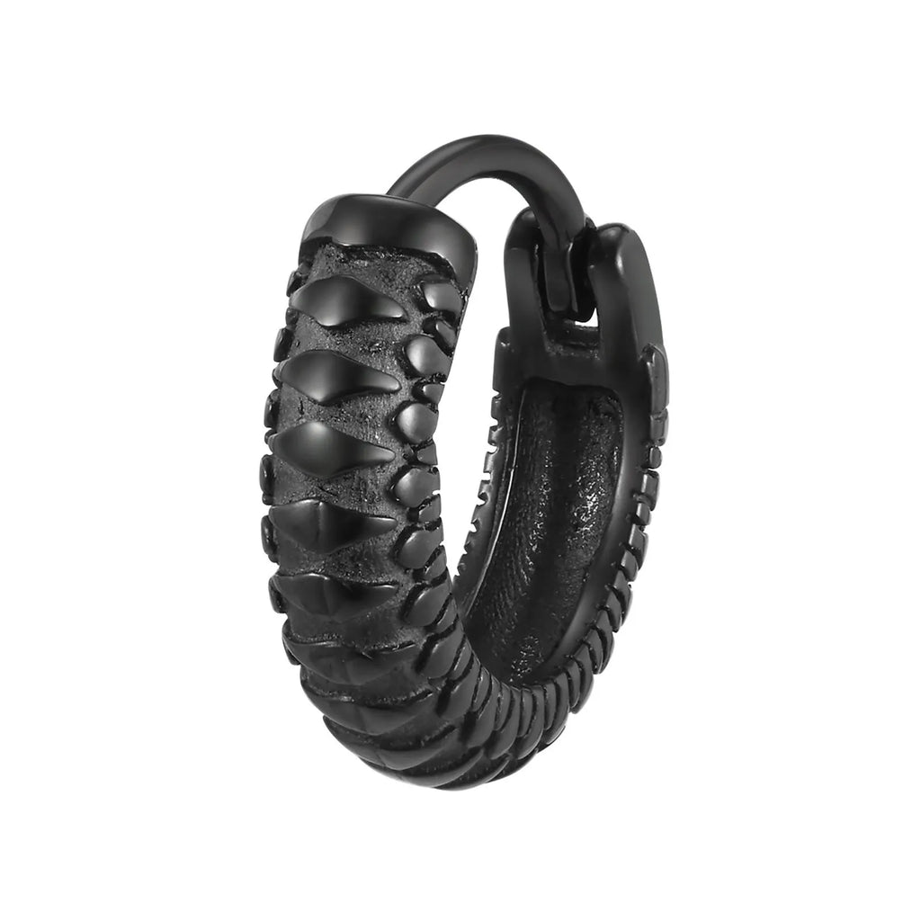 Stainless steel snake pattern earrings in black and gold hip hop style
