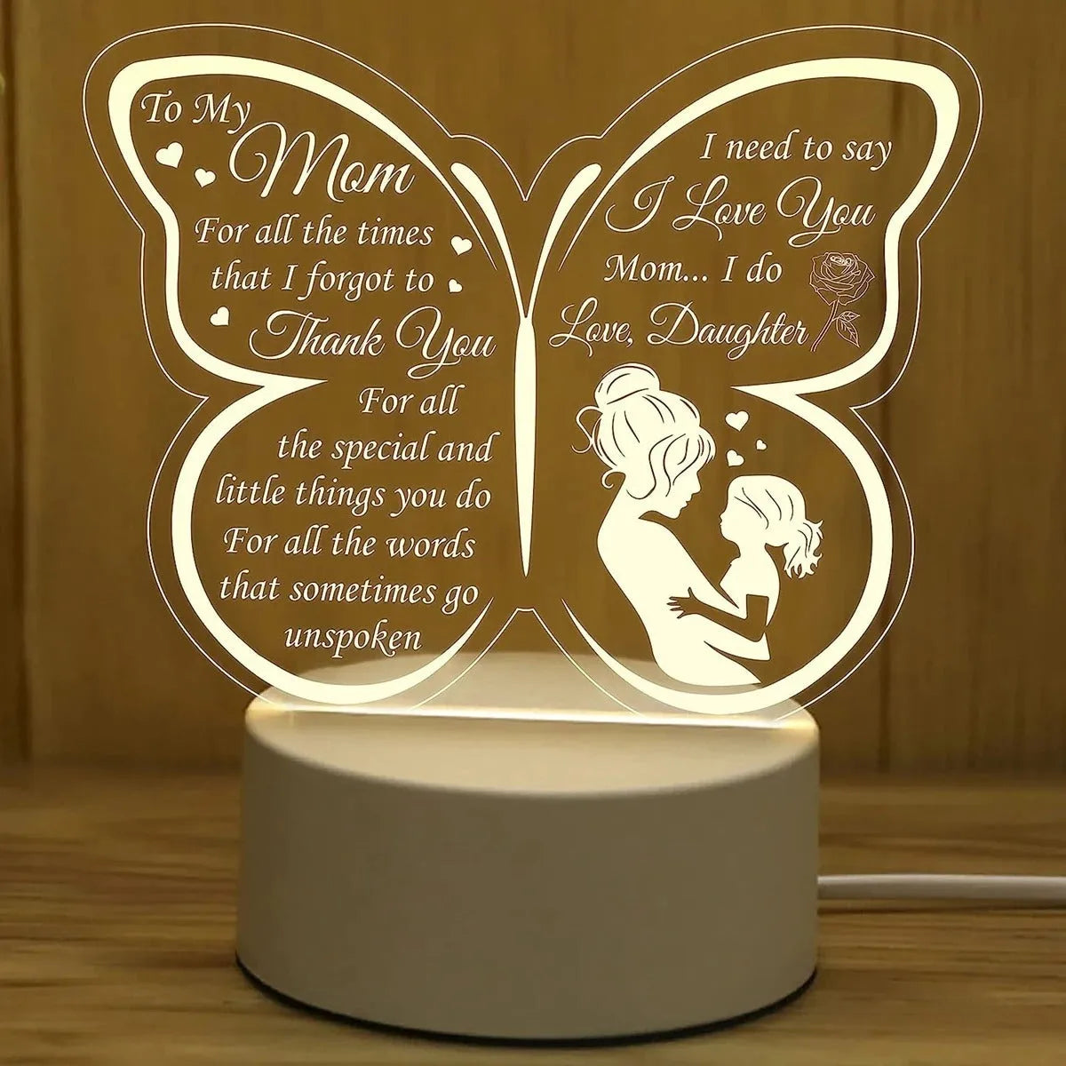 Heart-shaped acrylic table lamp with touch switch and USB warm light, 160mm size for desk or bedside