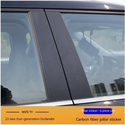 Protective film set for 23 Mitsubishi Outlander window pillars in carbon fibre and bright black finishes