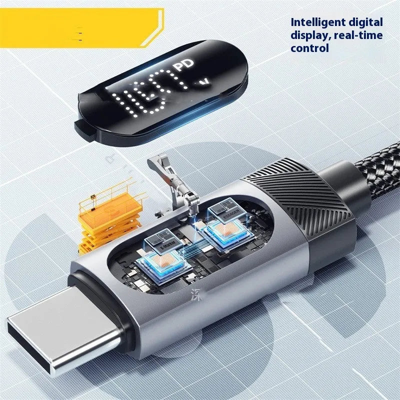 USB-C digital display data cable in aluminium alloy, silver grey, shown in 1m and 2m lengths