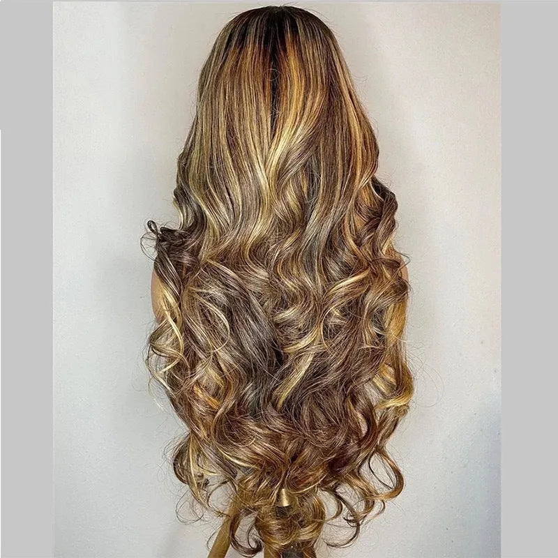 Front lace wig with 134 gradient colour long curly synthetic hair in black or piano colour options