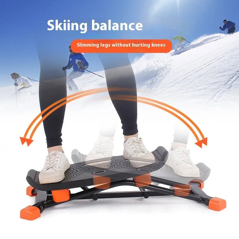 JS101A black mini fitness skiing machine with elastic hand straps for home workouts