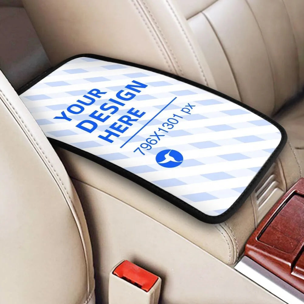 Black neoprene car armrest box cushion with non-slip bottom and elastic band, one size, covering centre console