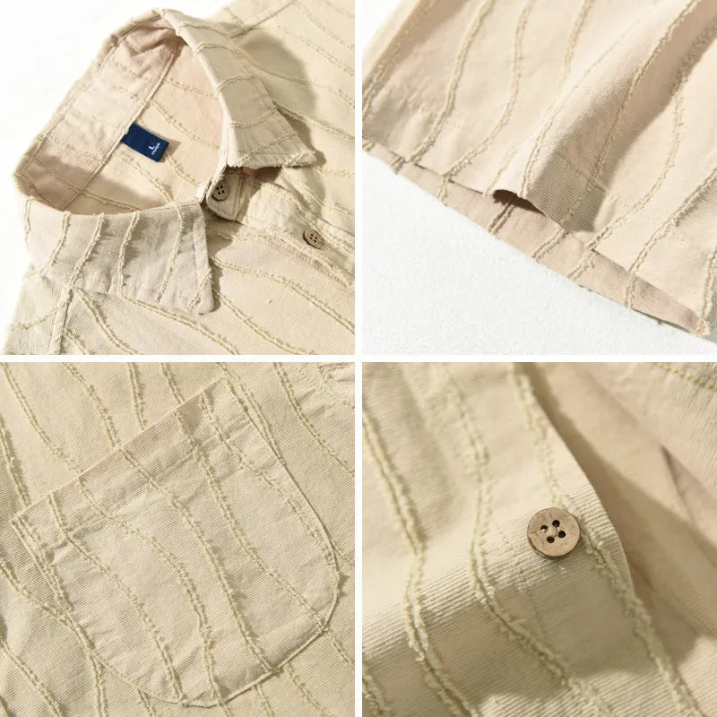 Men's pure cotton casual shirt in loose fit with short sleeves in apricot colour